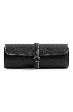 Mani&egrave;re De Voir Fred Pebbled Leather Contrast Stitch Watch Roll in Black at Nordstrom