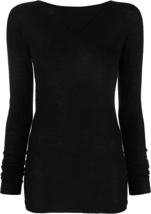 Rick Owens Gebreide Trui - Dames - V-hals truien - Zwart - XL - Kasjmier - Truien & Vesten