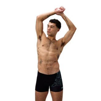 Speedo Hyperboom asymmetrische zwemshort met V-uitsnijding voor heren (Zwart/Groen)