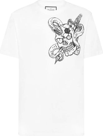 Philipp Plein Tops, Heren, Wit, 5Xl, Katoen, T-Shirt Ronde Hals Snake