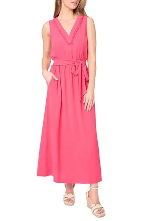 Gibsonlook Bella Tie Waist Maxi Dress in Punch Pink at Nordstrom, Size Xx-Small