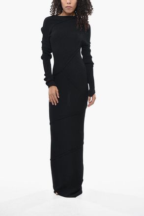 Balenciaga Vestito Midi a Maniche Lunghe a Costine Balenciaga