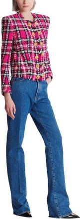 Balmain Cropped jacket in glitter plaid tweed in Pink at Nordstrom, Size 42 Eu