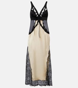 The Attico Cutout lace-trimmed satin midi dress