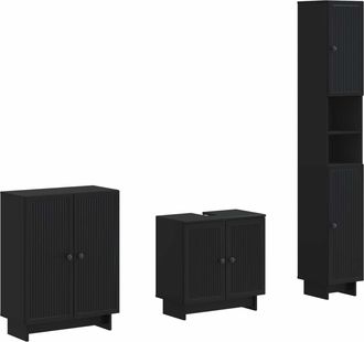 vidaXL Juego De Armarios De Ba&ntilde;o De 3 Piezas Ede Negro Vidaxl