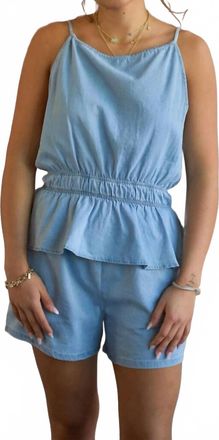 Sadie & Sage Energize Gathered Elastic Waist Top In Chambray