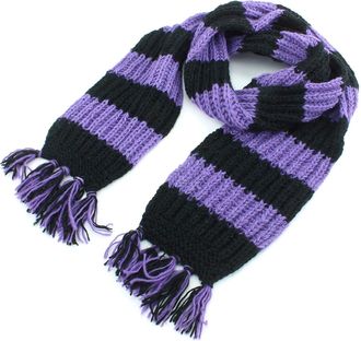 Loud Elephant Chunky Wool Knit Striped Scarf - Purple & Black