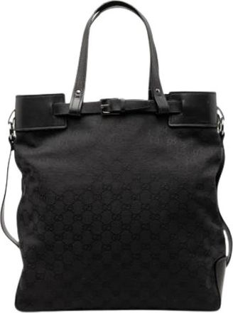 Gucci Pre-owned Canvas Tote Bag - Dames - Vintage Shopper - Zwart - ONE Size - Leer - Vintage
