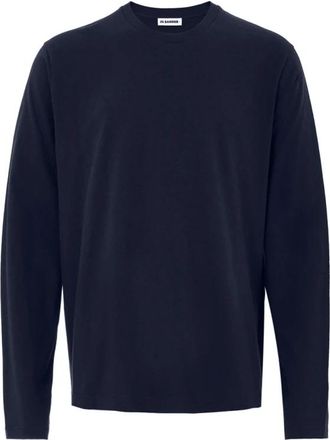 Jil Sander Blauw T-Shirt met Lange Mouwen en Logo Borduursel - Heren - Longsleeves - Blauw - 2XL - Katoen - Tops