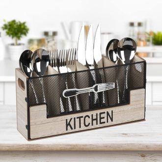 OEM Soporte De Madera Para Cubiertos Con 4 Compartimentos, Organizador De Cubiertos Para La Mesa, Almacenamiento Decorativo De Cubiertos, Cesta Para Cubie