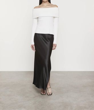 Enza Costa Satin Bias Cut Skirt In Black