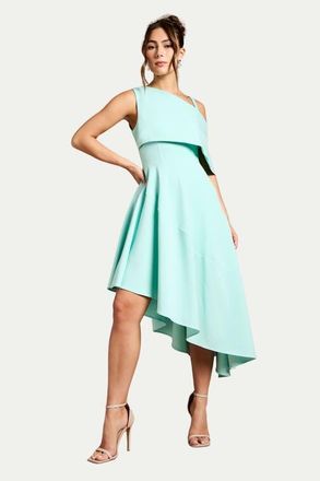 Coast Asymmetric Crepe Midi Dress in Aqua at Nordstrom, Size 12