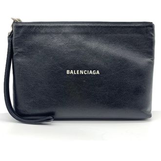 Balenciaga Black Leather Clutch Bag (Pre-Owned)