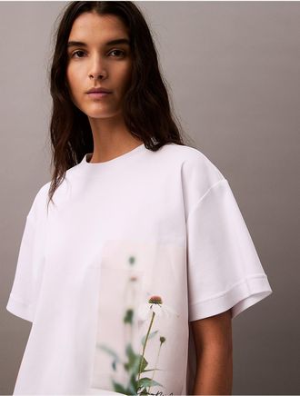 Calvin Klein Womens Floral Blur Graphic Relaxed T-Shirt - White - XL