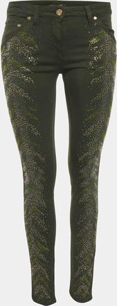 Roberto Cavalli Green Denim Rhinestone Skinny Jeans S/waist