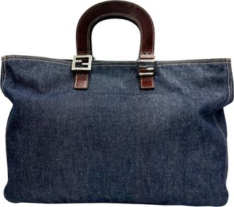 Fendi Navy Denim Handbag Tote Bag (Pre-Owned)