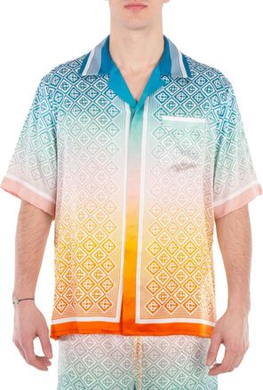 Casablanca Diamond Monogram Degrade Silk Shirt, Size X-Small