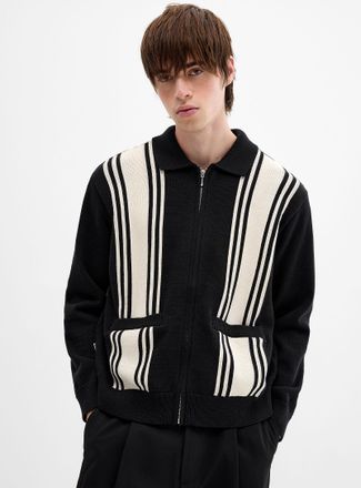 Obey Mens Vertical-stripe zip-up Polo Shirt-collar cardigan