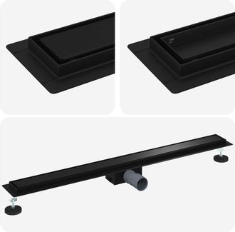 vidaXL Drenaggio Doccia 2 In 1 Nero 90 Cm Acciaio Inox 304 Vidaxl