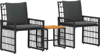 vidaXL Juego De Muebles De Exterior 3 Uds. Negro Y Gris Oscuro Vidaxl