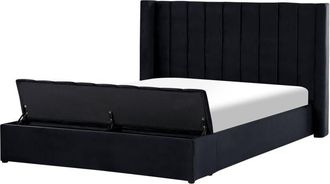 Beliani Waterbed with Storage Bench Velvet NOYERS 180 x 200 cm (EU Super King) Black