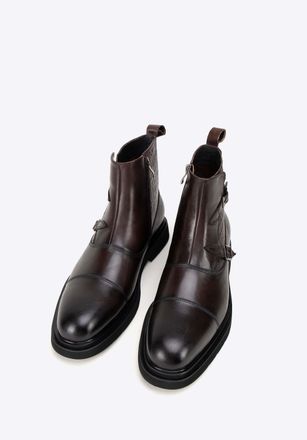 Wittchen Heren Leren Chelsea Boots met Croco inzetstukken, Bruin