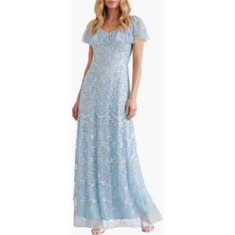 Needle & Thread Freya V-Neck Gown in Aqua at Nordstrom, Size 10
