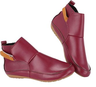 Generic Flat Ankle Boots Women - Leather Cowboy Boots For Women Soft Comfortable Womens Winter Snow Boots Waterproof Anti-Slip Ankle Booties Low Top Chelsea B