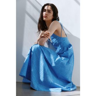 H&M Tie-strap Broderie Anglaise Dress in Blue at Nordstrom, Size Xx-Large