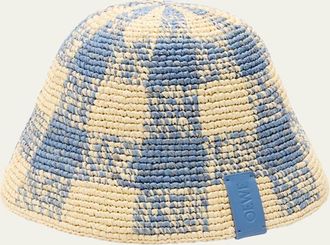 Loewe Raffia Crochet Check Bucket