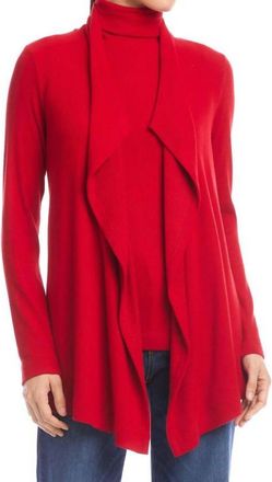 Karen Kane Long Sleeve Ribbed Drape Front Cardigan In Red