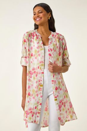 Roman Floral Print Longline Blouse