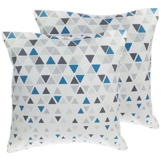 Beliani Conjunto De Cojines Decorativos De Tri&aacute;ngulos Gris Y Azul 45 X 45 Cm Patr&oacute;n Geom&eacute;trico Decoraci&oacute;n Moderna Cleome
