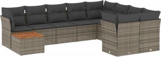vidaXL Set De Sof&aacute;s De Jard&iacute;n 10 Pzas Con Cojines Rat&aacute;n Sint&eacute;tico Gris Vidaxl