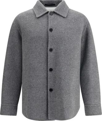 Jil Sander Jassen, Heren, Grijs, M, Wol, Minimalistische wollen overhemdjasje