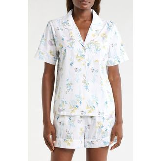 Nordstrom Classic Short Cotton Pajamas in Ivory- Blue Botanical Stems at Nordstrom, Size X-Small