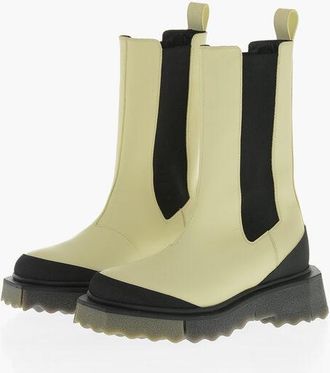 Off-white Leather and Fabric Chelsea Ankle Boots with Sponge Sole size 37