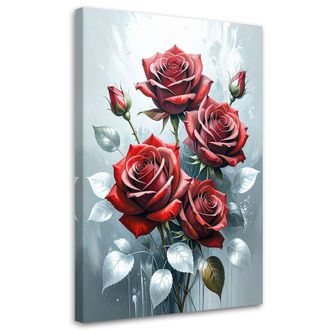 Feeby Cuadro En Lienzo Rosas Rojas Sobre Fondo Gris 70x100