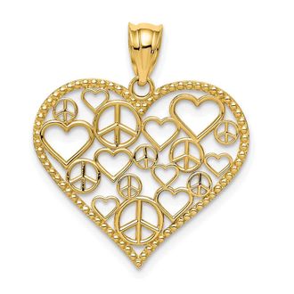 Diamond2Deal 14k Yellow Gold Polished Hearts and Peace Signs in Heart Pendant