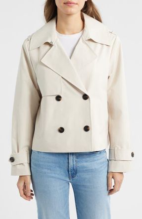 BCBGeneration Floral Lining Short Trench Coat in Vanilla at Nordstrom, Size X-Large