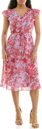 Nina Leonard V-Neck Sleeveless Fit & Flare Dress in Red Multi at Nordstrom Rack, Size Medium