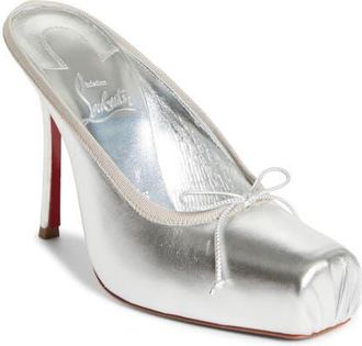 Christian Louboutin Cassia Square Toe Mule Pump in Silver/Silver at Nordstrom, Size 10.5Us