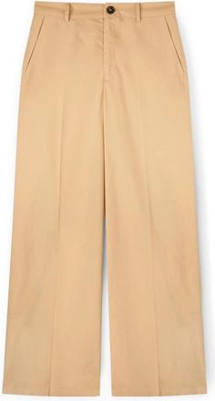 Motivi Wijde katoenen broek - Dames - Wijde Broeken - Beige - XL - Katoen - Broeken