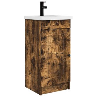 vidaXL Vanidad De Ba&ntilde;o Con Lavabo Roble Ahumado 42 X 40 X 84,5 Cm Vidaxl