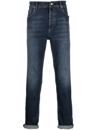 Brunello Cucinelli Blue Logo embroidery stretch jeans
