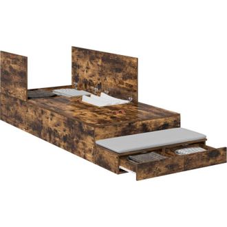 vidaXL Cama Con Almacenamiento Roble Ahumado 226.5 X 90 X 31.5 Cm Vidaxl