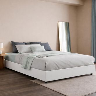 Dmora Dmora - Cama Matrimonial Deusep, Cama Contenedor Con Revestimiento De Tela, 100% Made In Italy, Apertura Frontal, Con Colch&oacute;n Cm 160x200 Incluido, Bla