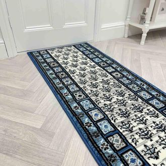 Runrug Hallway Carpet Runner Rug - Soft & Comfy, 9mm - Mayan in Blue | Size: 60 cm x 390 cm