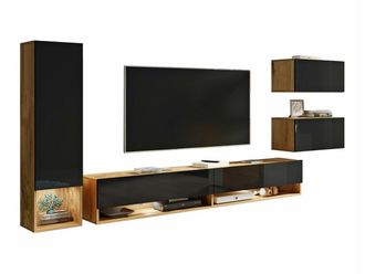 Mirjan24 Mobilier1 - Conjunto De Sal&oacute;n Sarasota 124, Roble Wotan + Negro Brillante