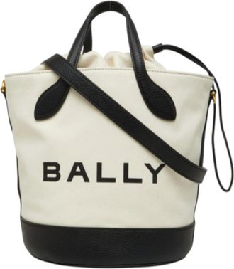 Bally Black White Canvas Leather Tote Bag (Pre-Owned)